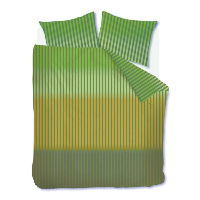 Stribet dobbelt sengetøj 200x220 cm - Grønt sengesæt i 100% ranforce bomuld - Jonah Beddinghouse sengelinned