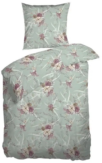 Billede af Blomstret sengetøj - 140x200 cm - Jonna mint grønt sengesæt - 100% Bomuldssatin - Night and Day sengetøj