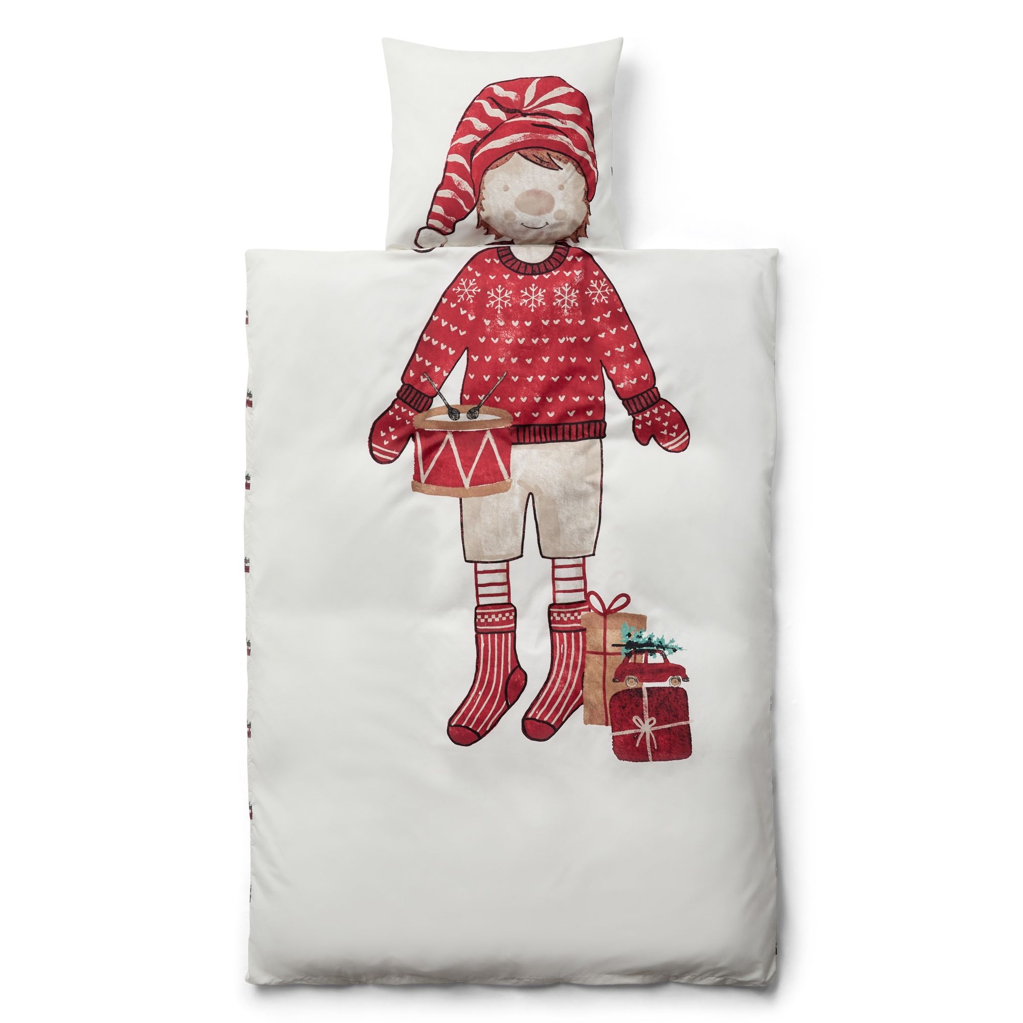 Junior sengetøj med jule dreng motiv - 100x140 cm - Vendbart design - IN Style sengesæt billede