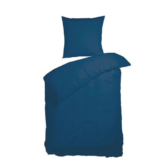 Ensfarvet sengetøj 140x200 cm - Blåt sengesæt - 100% GOTS økologisk bomuld - Kelly Uni Blue - Nordisk Tekstil sengelinned