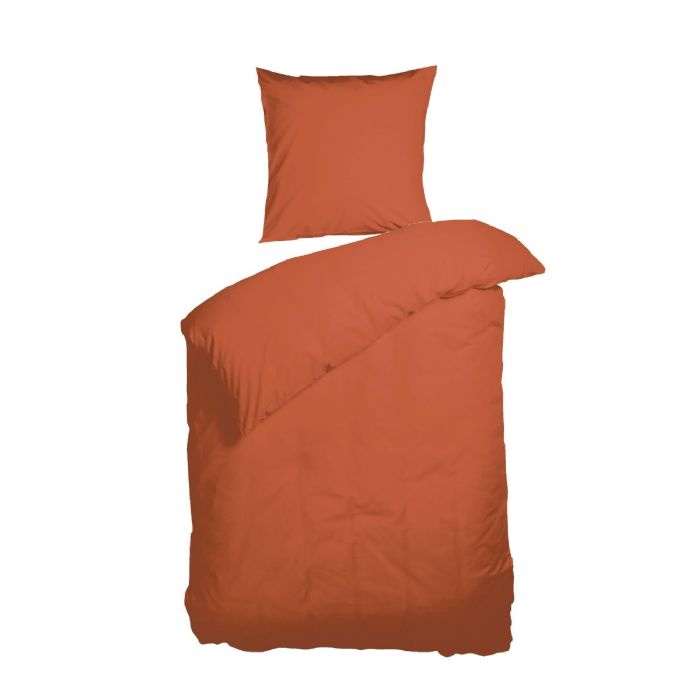 Ensfarvet sengetøj 140x200 cm - Brandt orange sengesæt - 100% GOTS økologisk bomuld - Kelly Uni Sienna - Nordisk Tekstil sengelinned