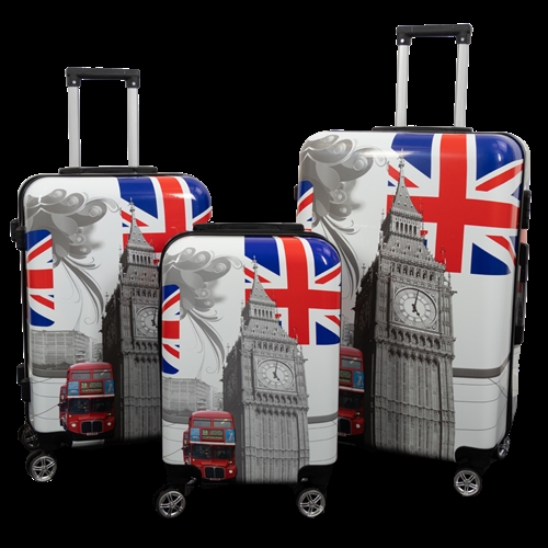 Kuffertsæt - 3 stk. - Kuffert med motiv - City Of London - Hardcase letvægt kuffert