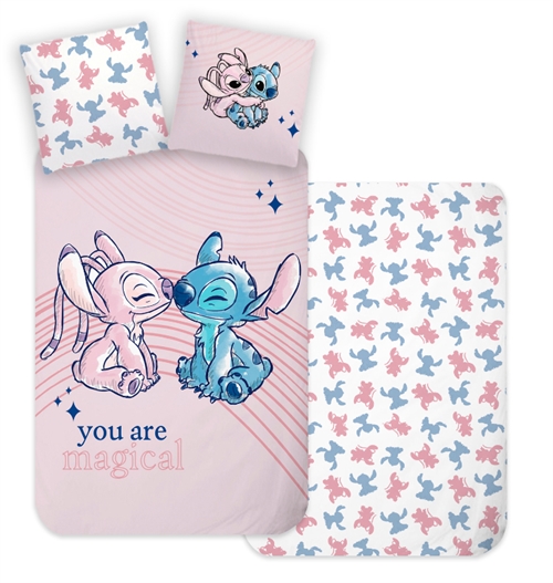 Stitch sengetøj - Sengesæt med Stitch og Angel - Vendbart motiv - 100% bomulds sengelinned