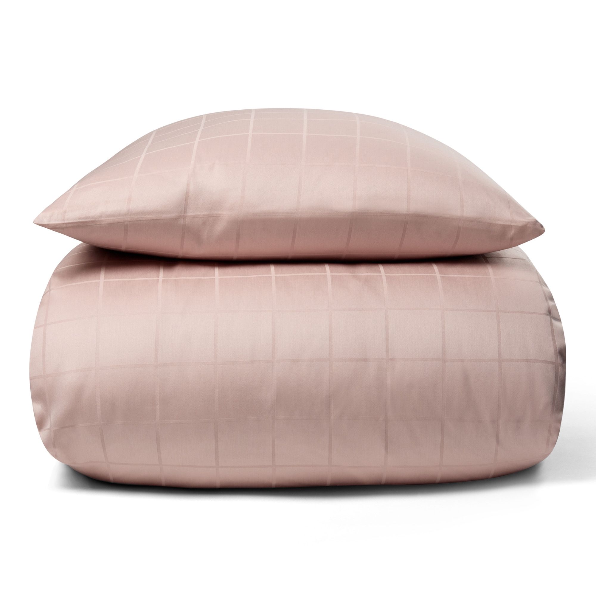 Sengetøj 140x220 cm - Blødt, jacquardvævet bomuldssatin - Check rosa - By Night sengesæt billede