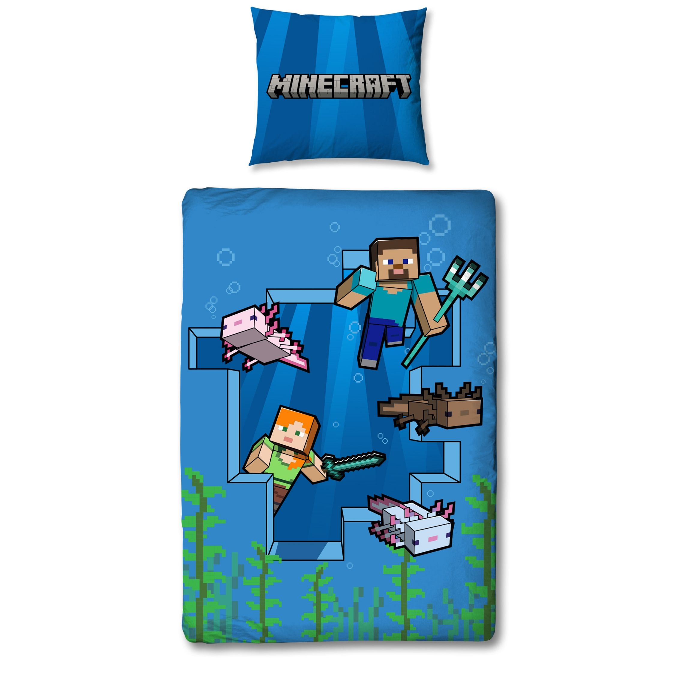 Minecraft sengetøj - 150x210 cm - Alex og Steve - Sengesæt med 2 i 1 design - 100% bomuld billede