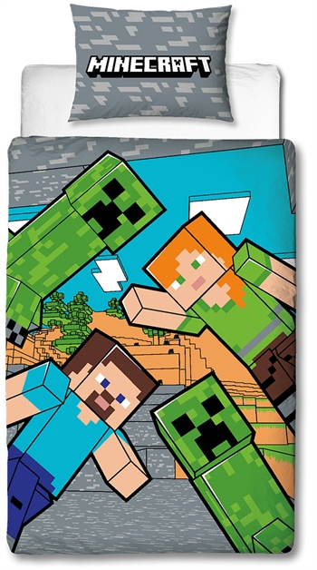 Billede af Minecraft sengetøj - 140x200 cm - Creeper - Dynebetræk med 2 i 1 design - 100% bomulds sengetøj