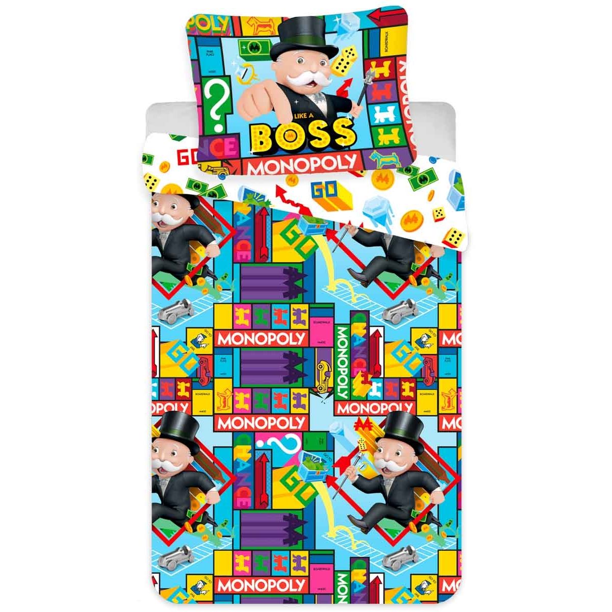 Børnesengetøj - 140x200 cm - Monopoly sengesæt - Vendbar dynebetræk i 100% bomuld billede