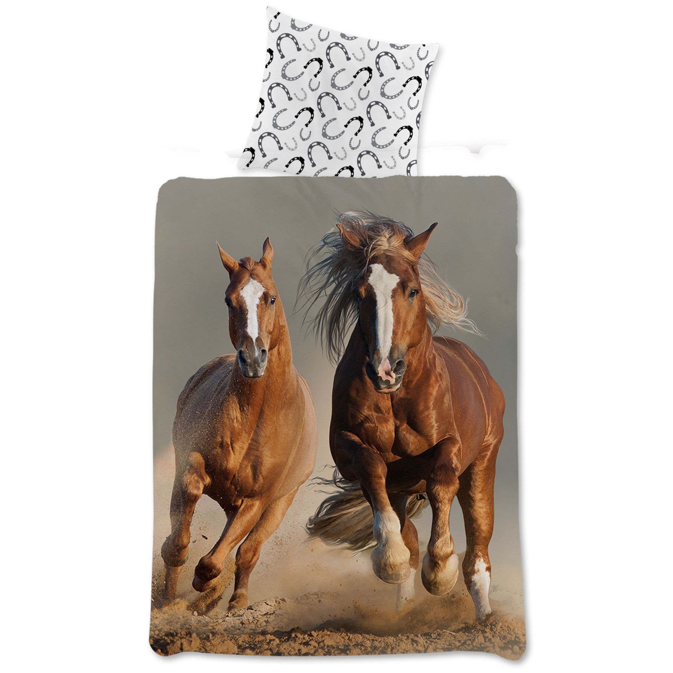 Heste sengetøj 140x200 cm - Flotte Galoperende heste - 100% bomulds sengesæt billede