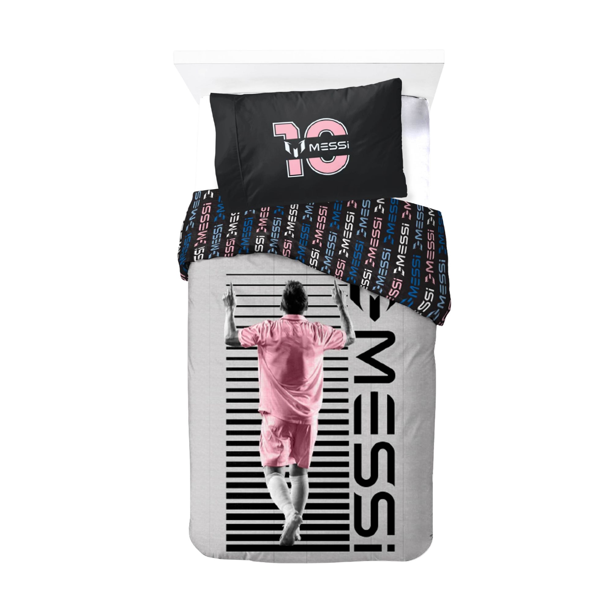 Messi sengetøj - 100% bomuld - Børnesengetøj 140x200 cm - Pink fodbold sengetøj