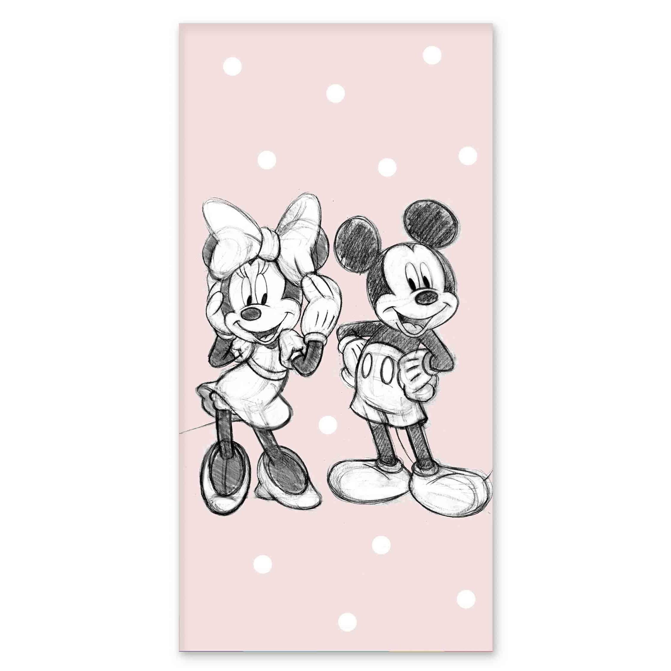 Prikket Mickey og Minnie Mouse håndklæde - 70x140 cm - 100% bomuld - Blødt badehåndklæde med de søde mus billede