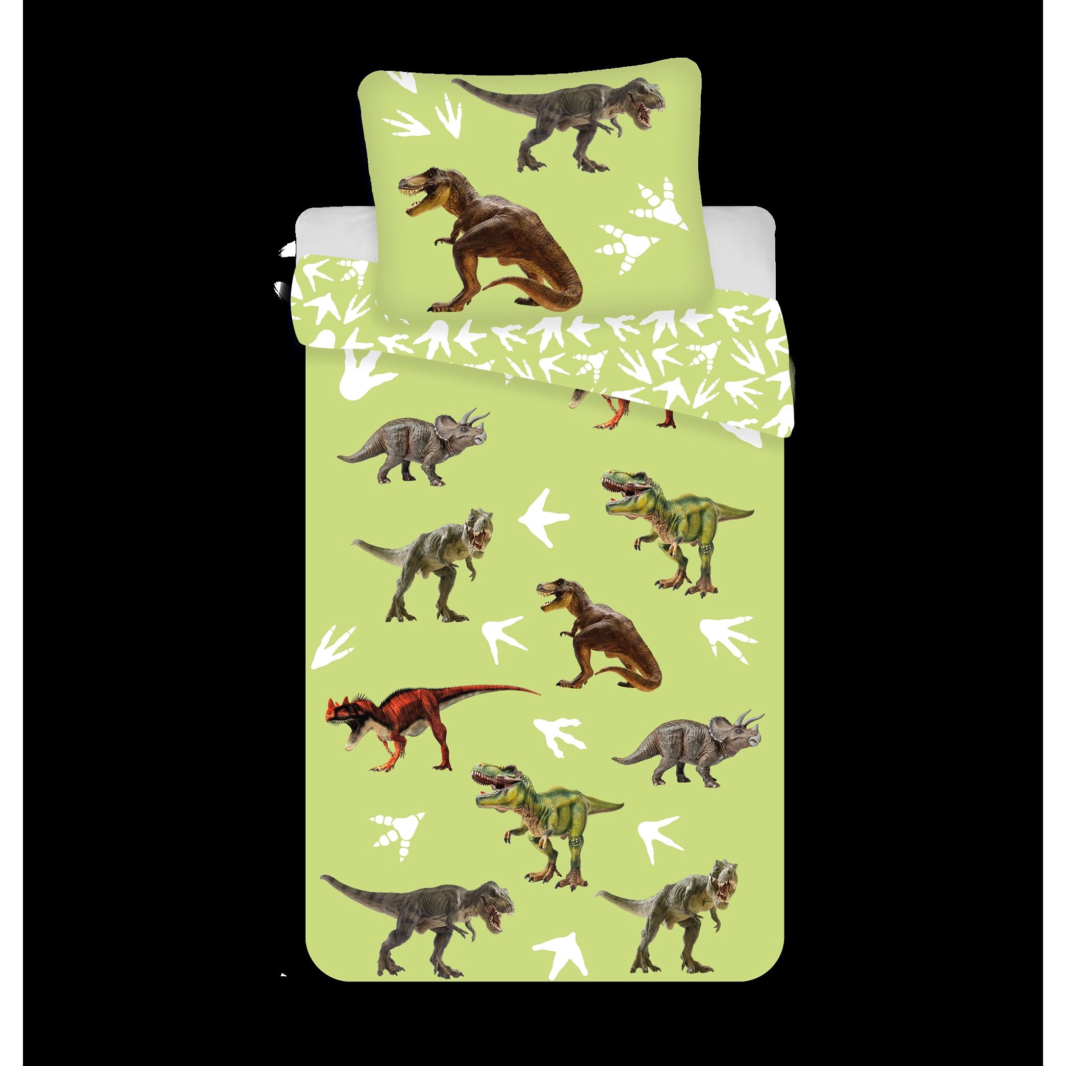Dinosaur sengetøj - 2 i 1 design - Grønt sengetøj - Dynebetræk i 100% bomuld