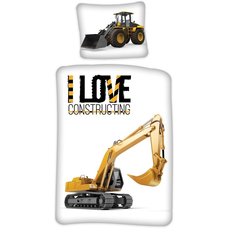 Sengetøj - Vendbart sengesæt med stor gravmaskine - 100% bomulds sengelinned