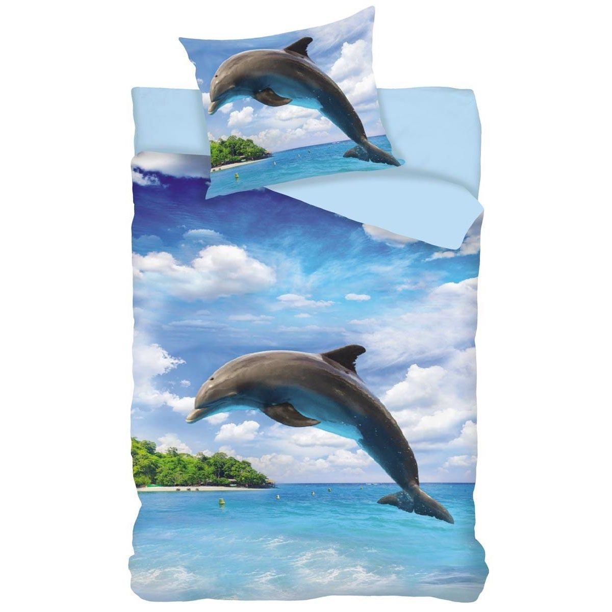 Delfin sengetøj - Vendbart sengesæt - 100% bomulds sengelinned