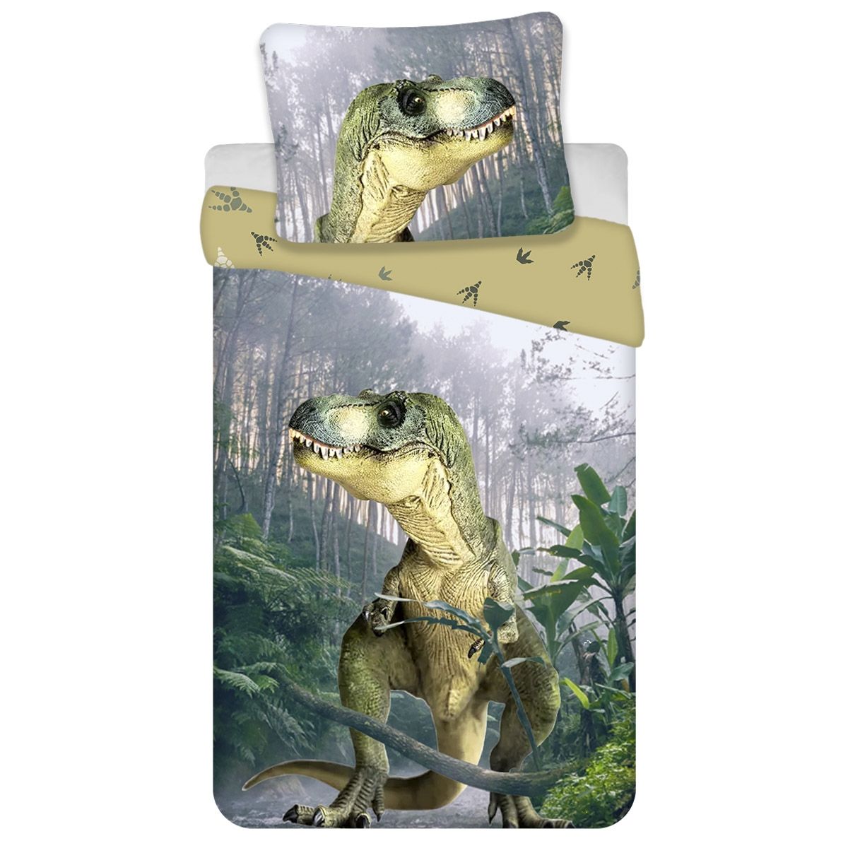 Dinosaur sengetøj 140x200 cm - Sengesæt i 100% bomuld - Vendbart dynebetræk billede