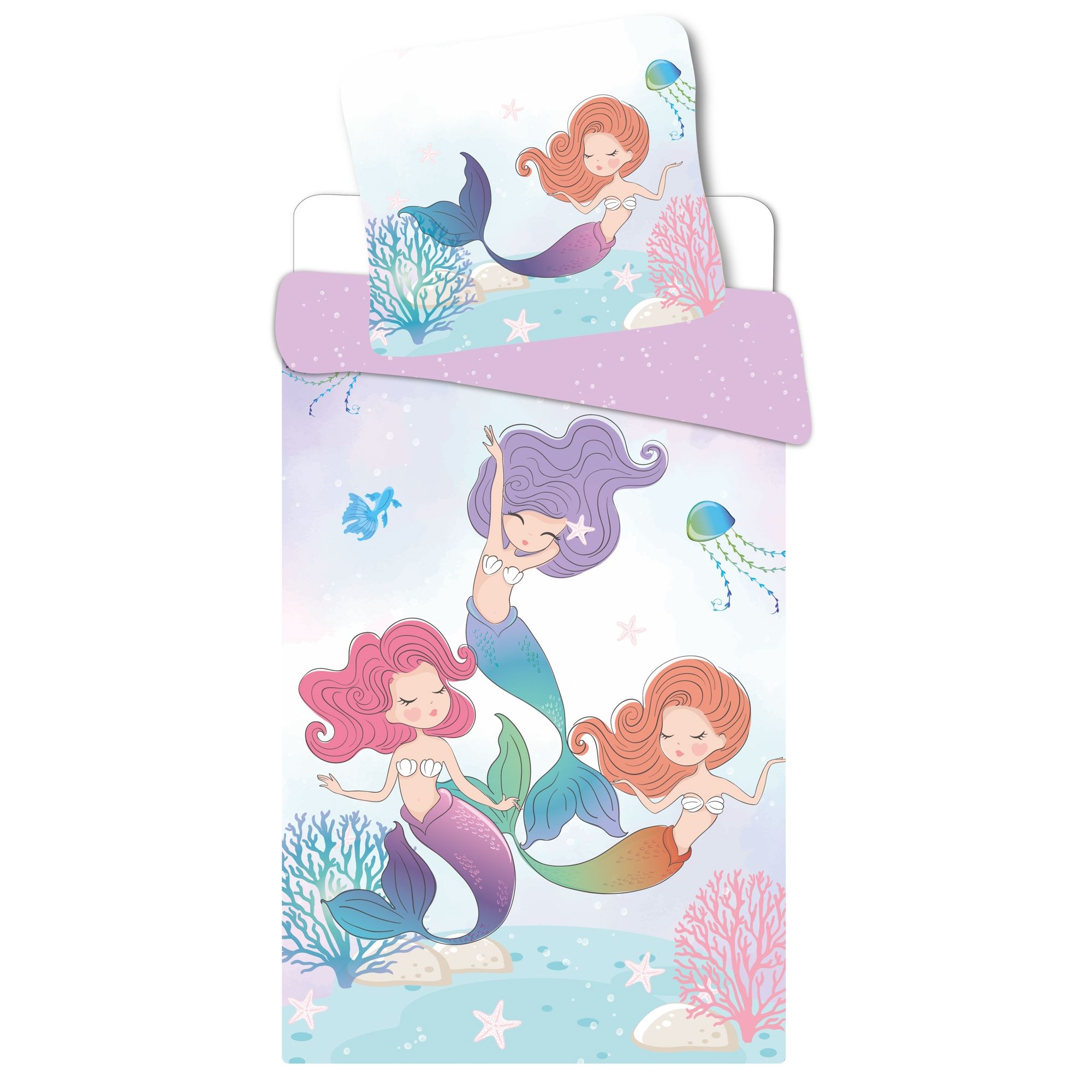 Havfrue sengetøj - 100% blødt bomuld - 140x200 cm - Vendbart sengesæt billede
