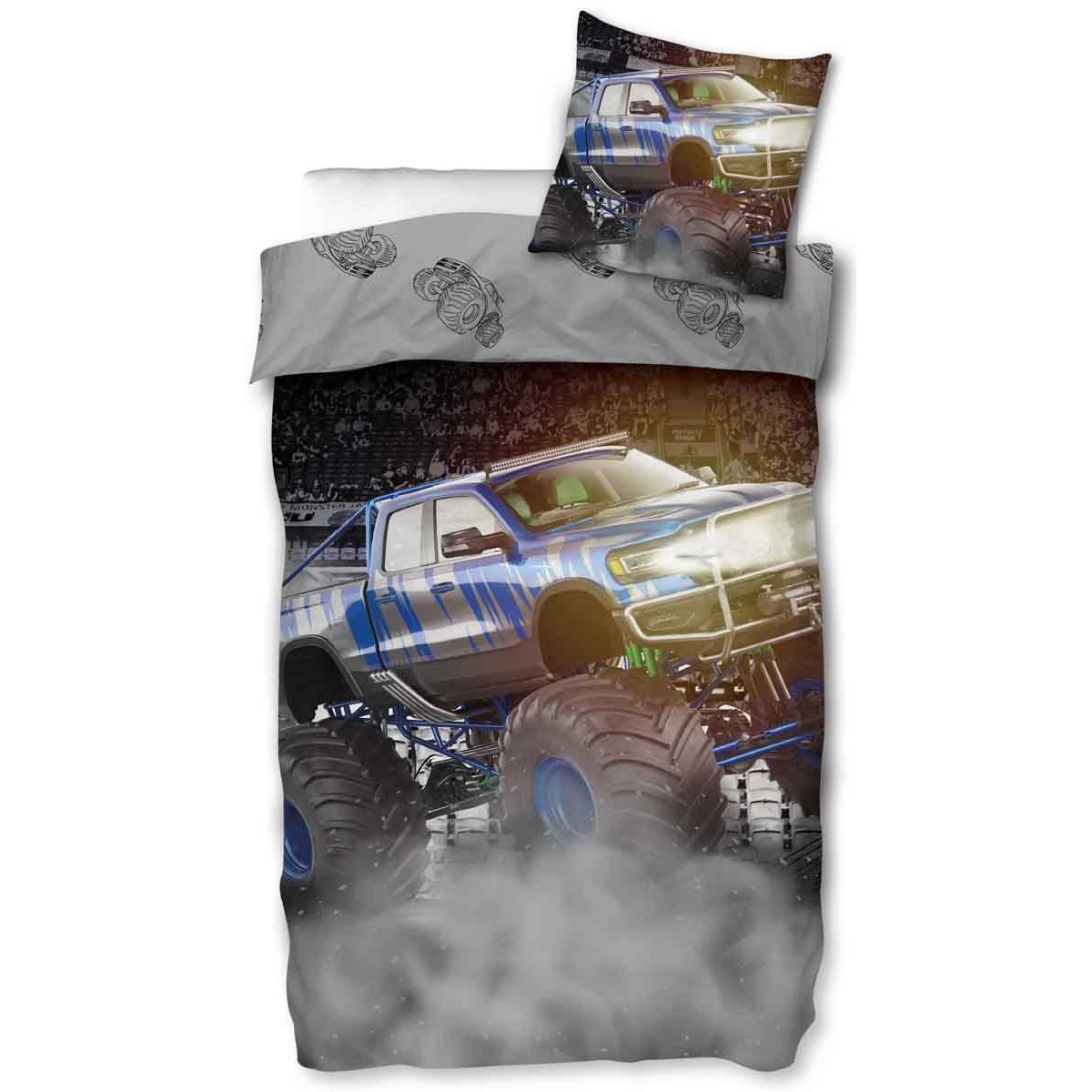 Børnesengetøj - Monstertruck - Vendbart design - Sengesæt i 100% bomuld - Sengetøj til børn