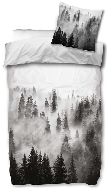 Billede af Sengetøj 140x200 cm - Sengetøj med træ landskab - 100% bomuld - Sort og hvidt sengesæt hos Shopdyner.dk