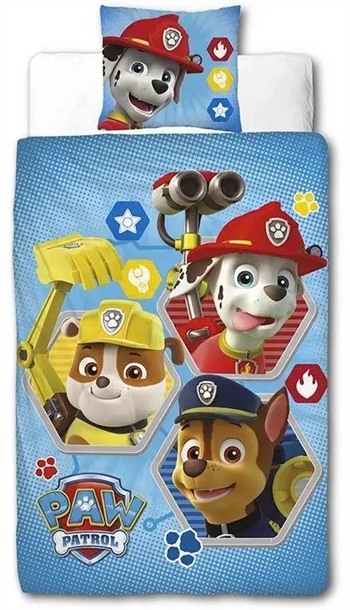 Billede af Paw Patrol sengetøj - 140x200 cm - Marshall, Rubble og Chase - Sengesæt med 2 i 1 design - 100% bomuld