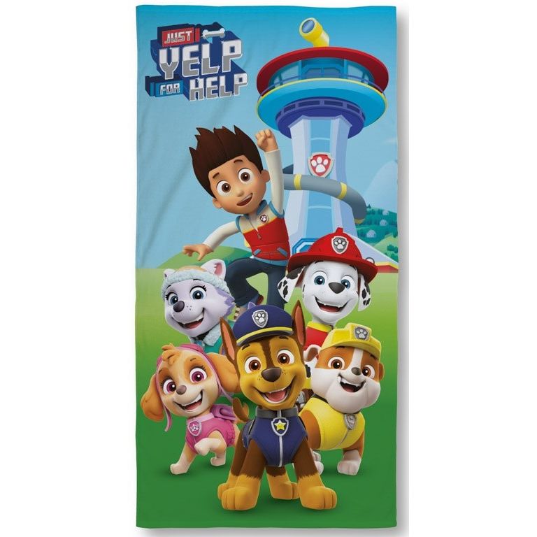 Paw Patrol håndklæde - 70x140 cm - 100% Bomuld - Blødt badehåndklæde med Paw Patrol udkigstårn og teamet billede