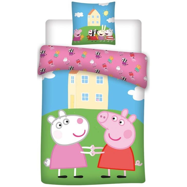 Gurli Gris Sengetøj - 140x200 cm - Gurli Gris og Frida Får sengesæt - 2 i 1 design - 100% bomuld billede