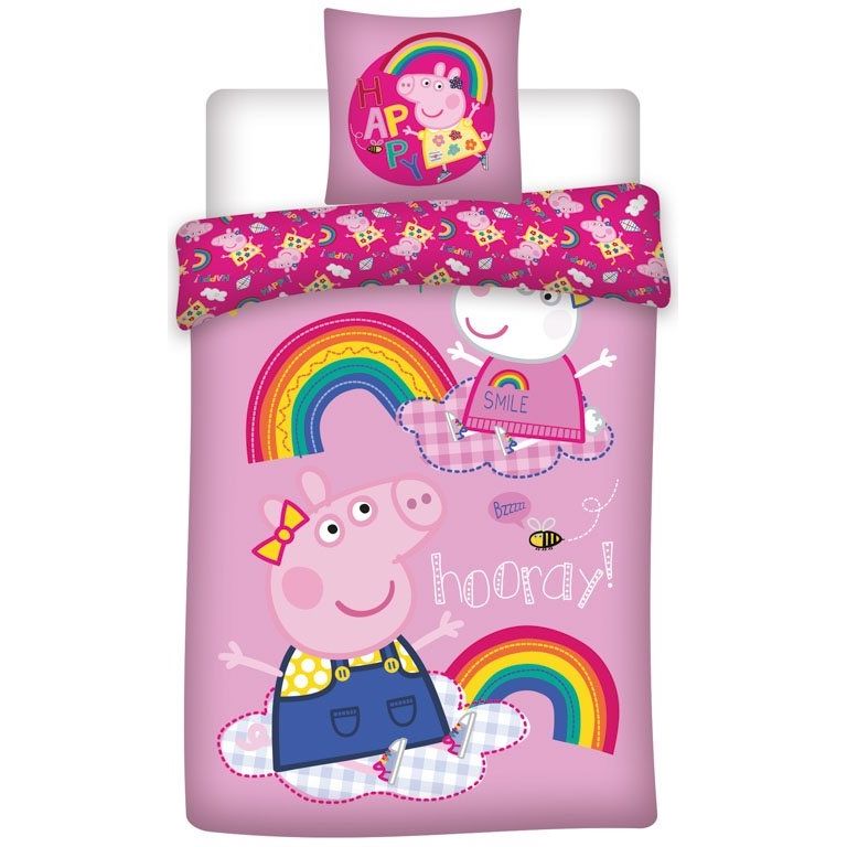 Gurli Gris sengetøj - 140x200 cm - Frida og Gurli Gris sengesæt - 2 i 1 design - Sengelinned i 100% bomuld billede