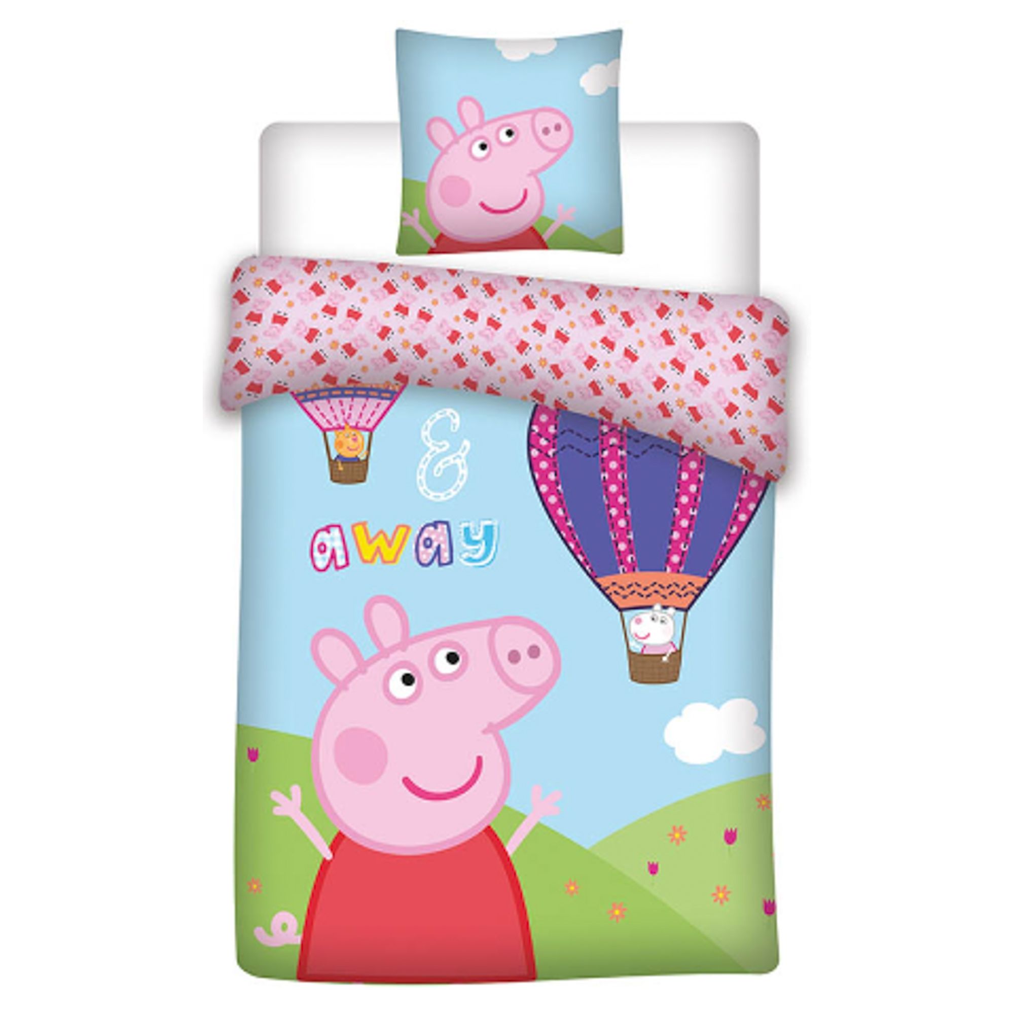 Gurli Gris sengetøj 100x140 cm - Gurli Gris junior sengesæt - Luftballon - 100% bomuld billede