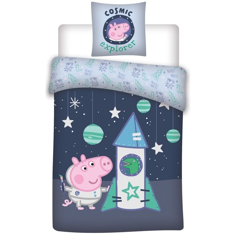 Junior sengetøj 100x140 cm - Gustav Gris sengetøj - 2 i 1 design - 100% bomuld billede