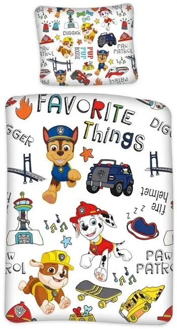 Junior sengetøj 100x140 cm - Paw Patrol - Favorite things - 2 i 1 design - 100% bomulds sengesæt