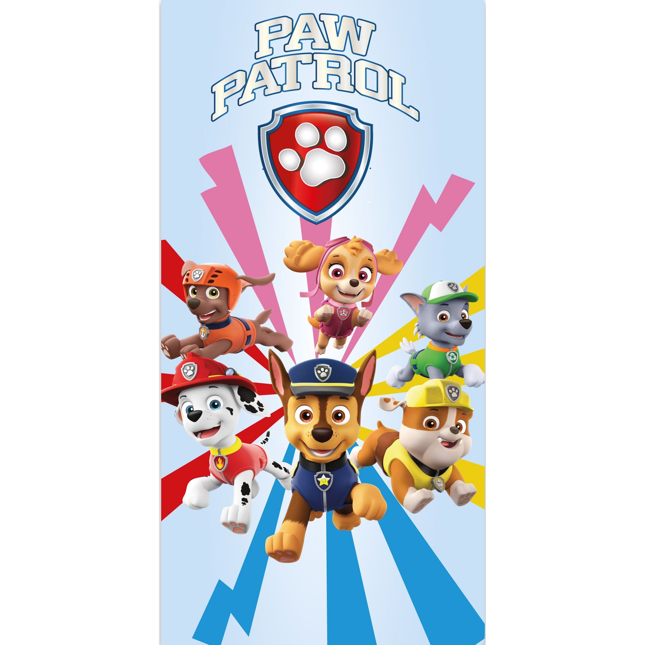 Paw Patrol håndklæde - 70x140 cm - 100% bomuld - Super Team - Blødt badehåndklæde med Chase, Marshall, Zuma, Rubble, Skye og Rocky billede