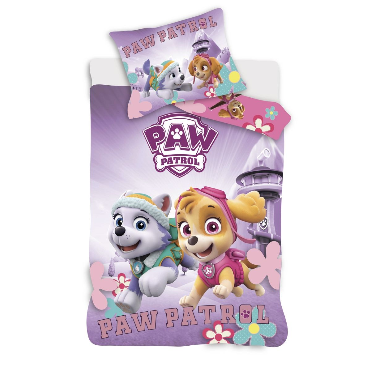 Junior sengesæt 100x140 cm - Vendbart sengetøj med Skye og Everest på farten - Paw Patrol sengetøj - 100% bomulds sengelinned billede