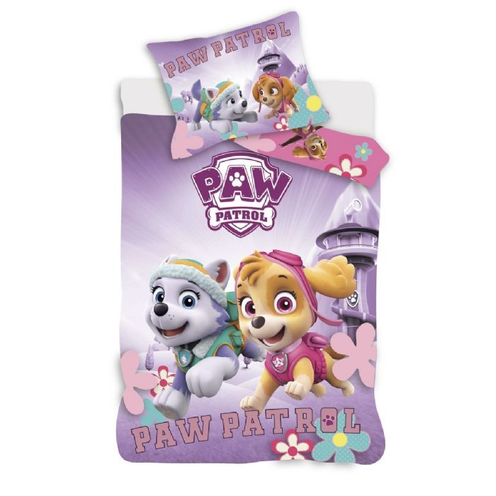 Junior sengesæt 100x140 cm - Vendbart sengetøj med Skye og Everest på farten - Paw Patrol sengetøj - 100% bomulds sengelinned