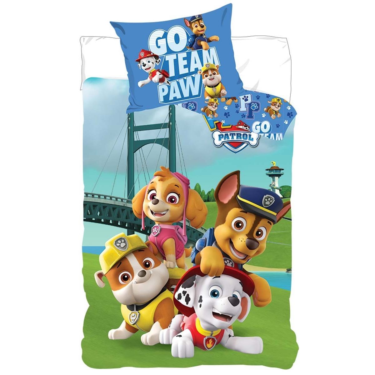 Paw Patrol sengetøj - Go team paw - 2 i 1 sengesæt - Dynebetræk i 100% bomuld