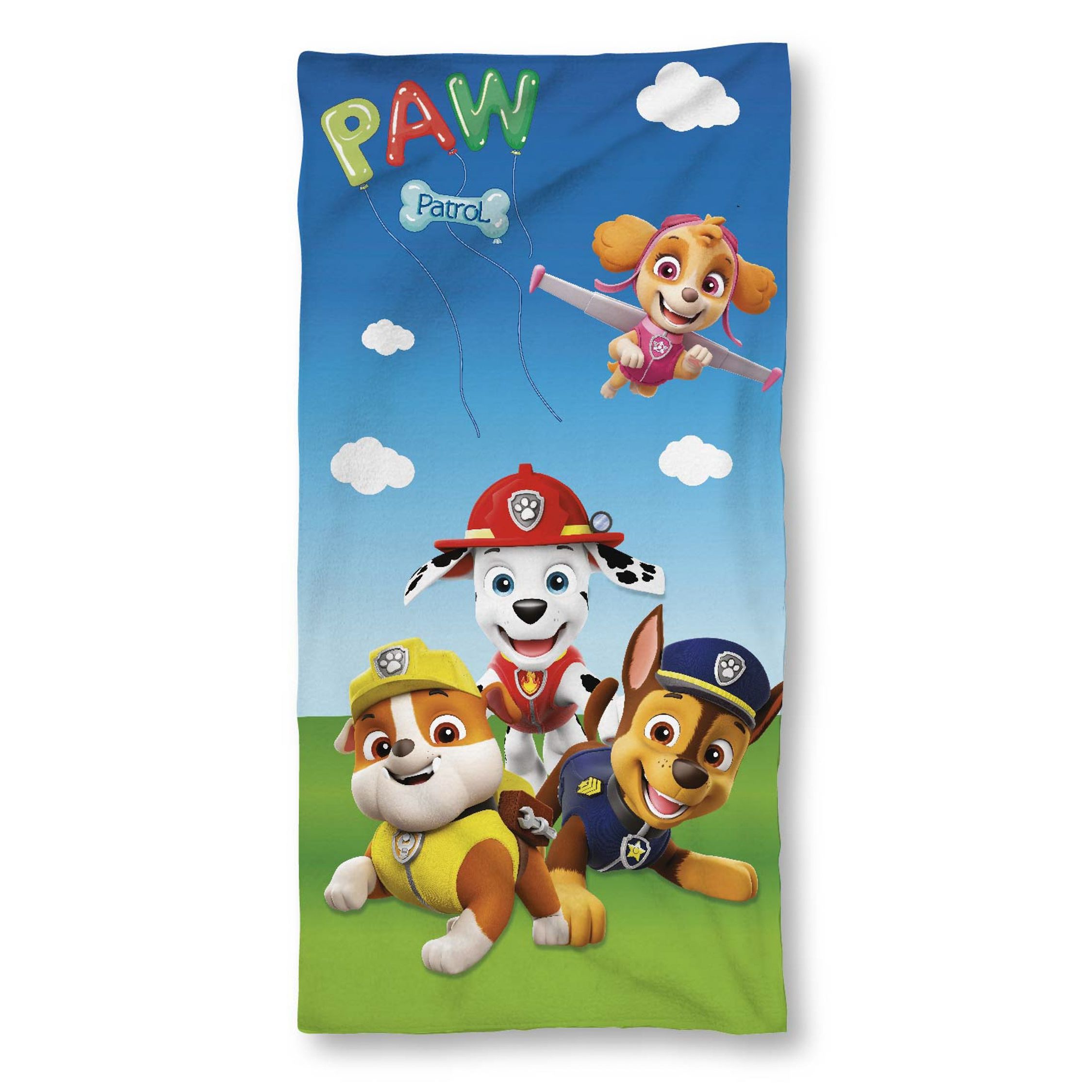 Paw Patrol håndklæde - 70x140 cm - 100% bomuld - Blødt badehåndklæde med Rubble, Skye, Chase og Marshall billede