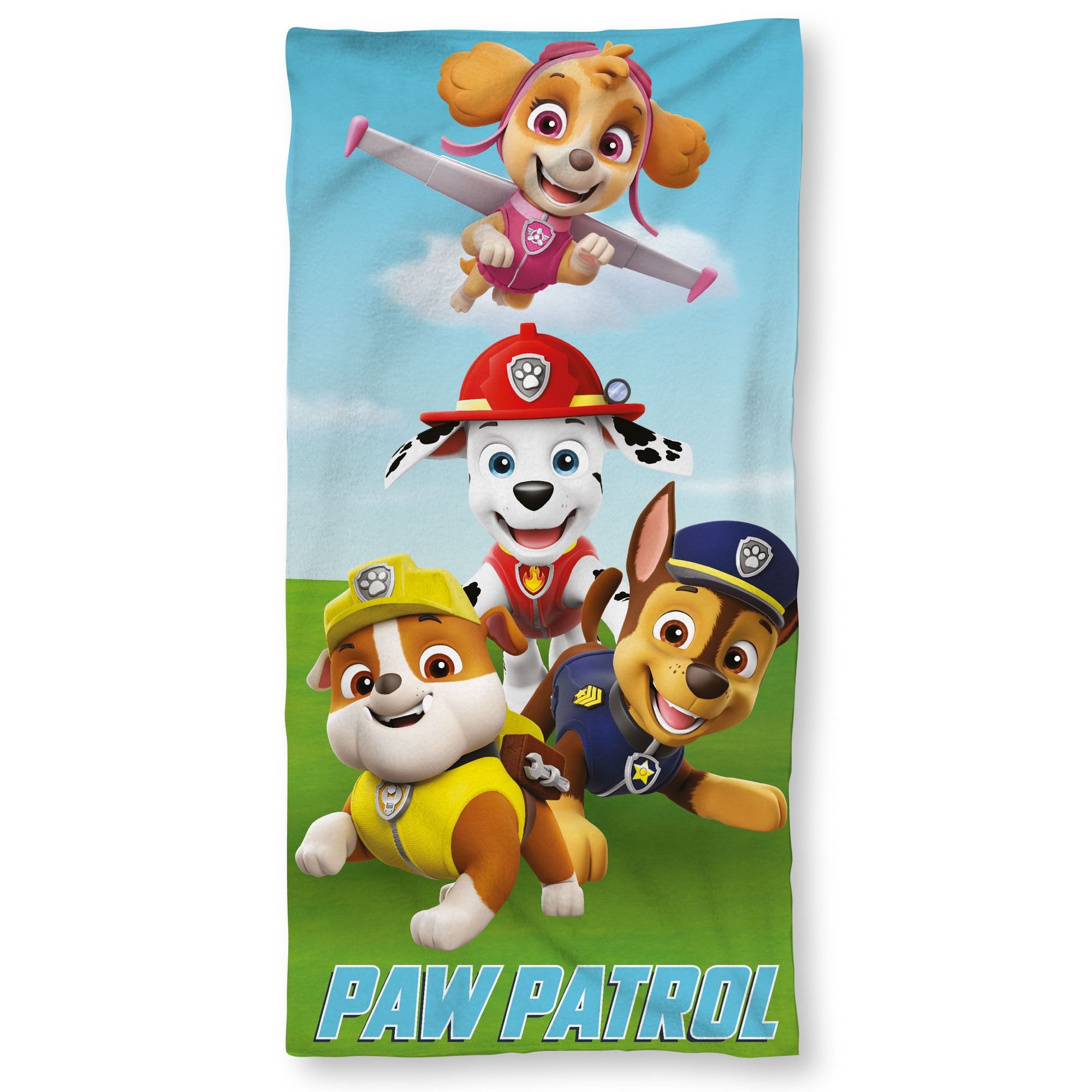 Paw Patrol håndklæde - 70x140 cm - 100% bomuld - Blødt badehåndklæde med Rubble, Skye, Chase og Marshall billede