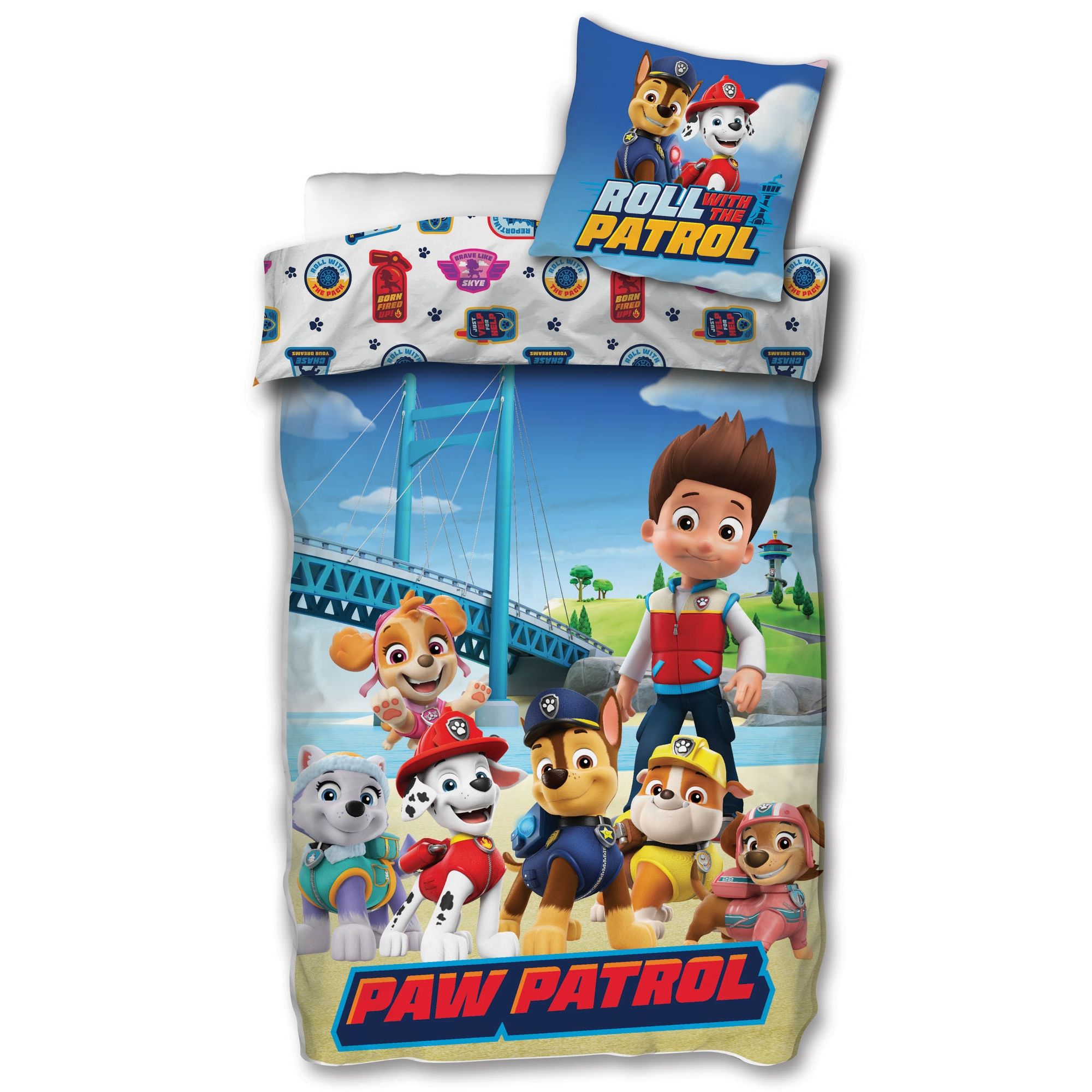 Paw Patrol sengetøj - 100% blødt bomuld - 140x200 cm - Dynebetræk Roll with the Patrol - Vendbart design sengesæt billede