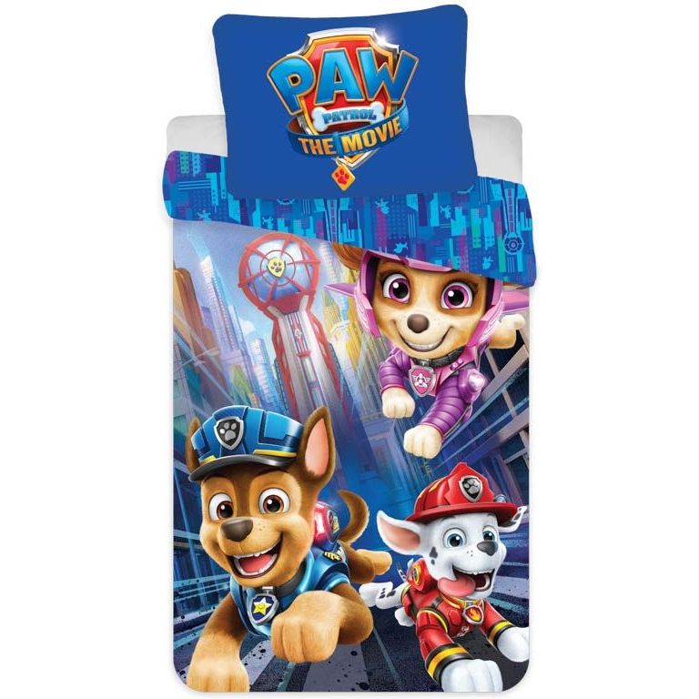Paw Patrol junior sengetøj 100x140 cm - Paw Patrol sengesæt junior - The Movie - 2 i 1 - 100% bomuld billede