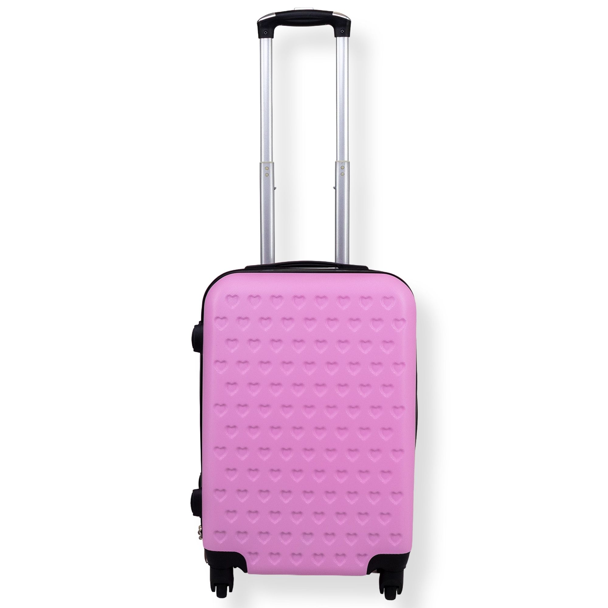 Lyserød kabinekuffert - Hardcase kuffert med hjerter - Stødsikkert polypropylen - Rejsekuffert