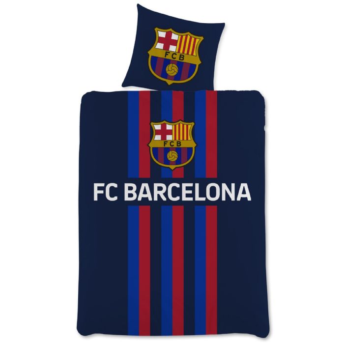 FC Barcelona sengetøj - Blåt vendbart sengesæt med logo - 100% bomulds sengelinned - Fodbold sengetøj