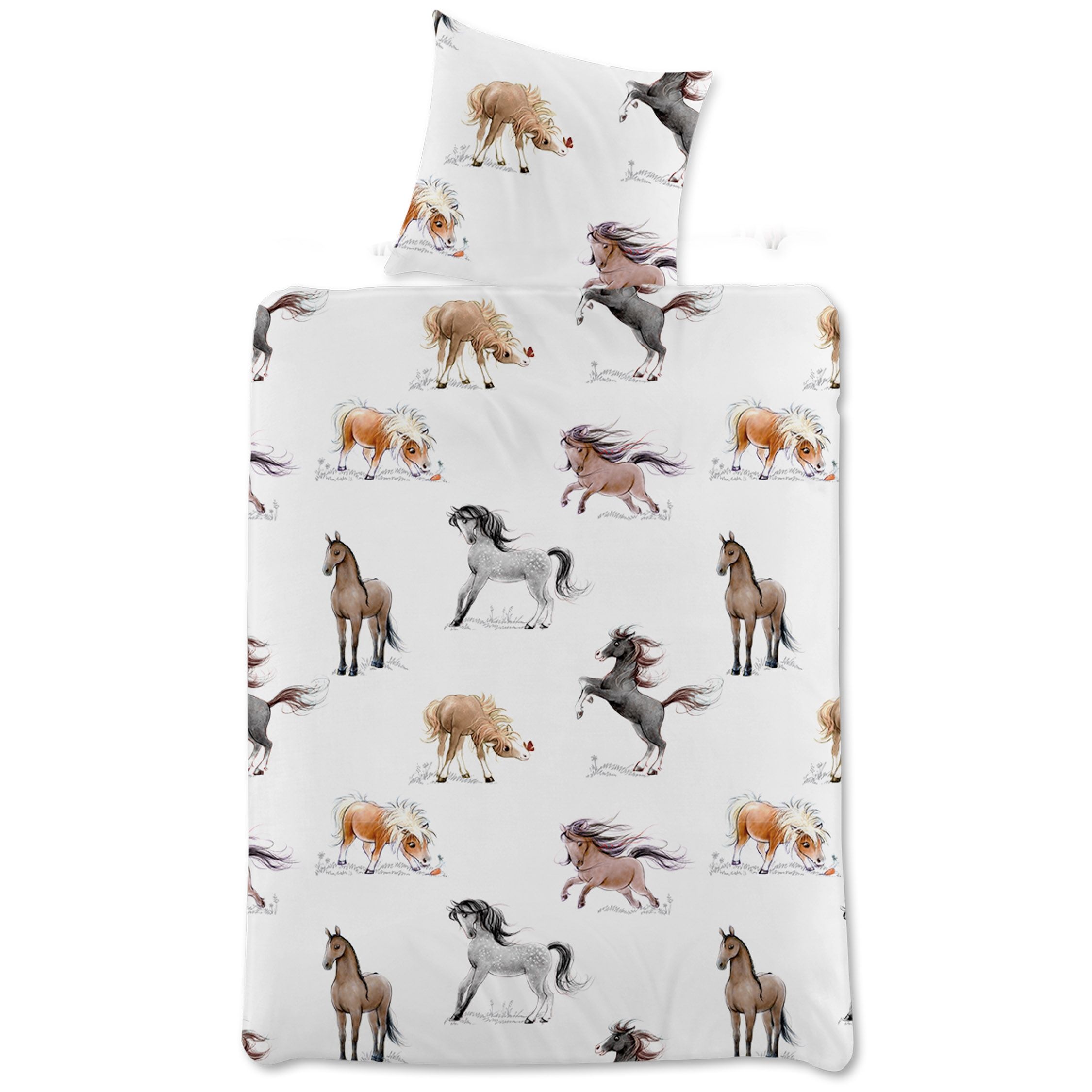 Heste junior sengetøj 100x140 cm - Junior sengesæt med søde heste - 100% Bomuldssatin billede