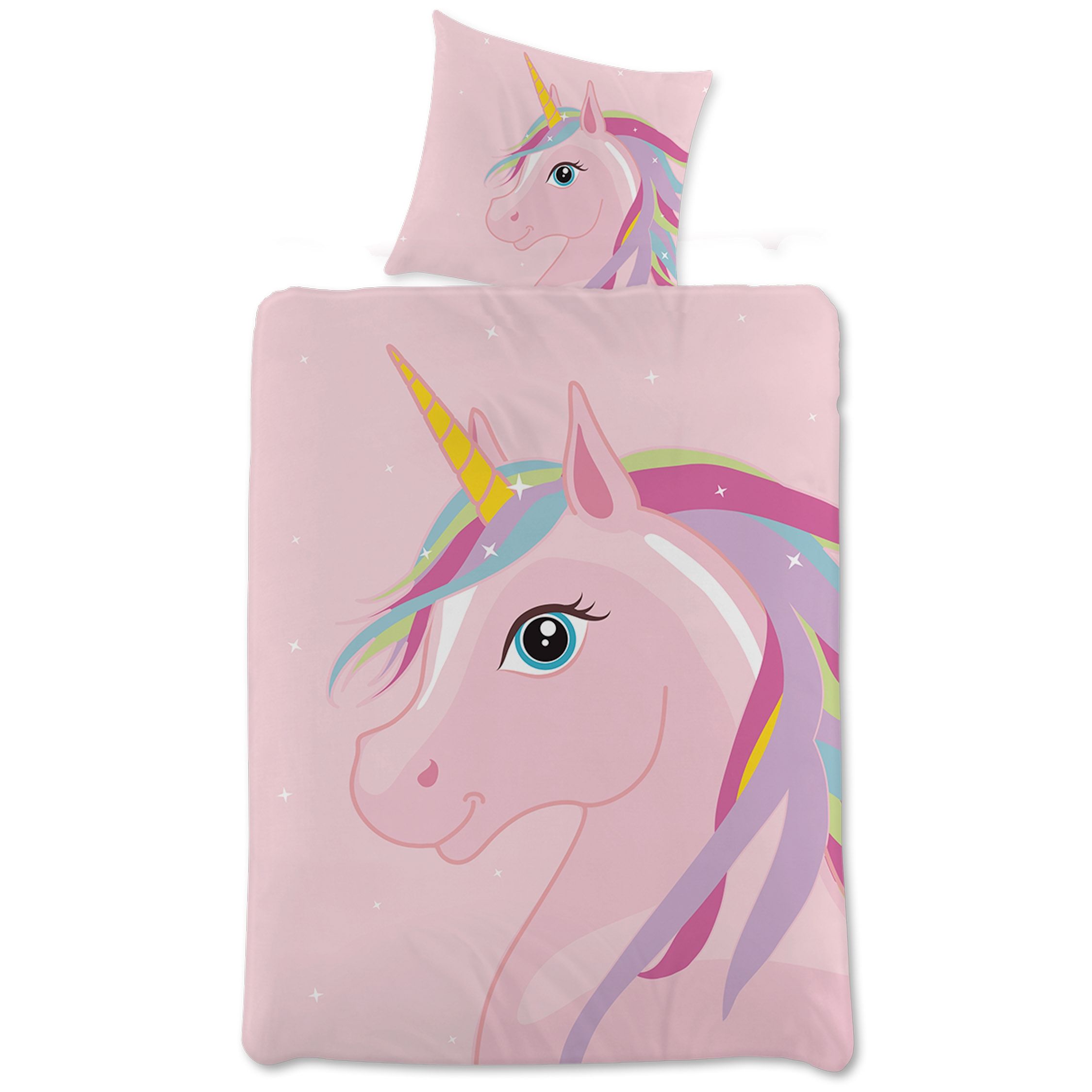 Junior sengetøj 100x140 cm - Regnbue enhjørning sengetøj - 100% bomuld billede