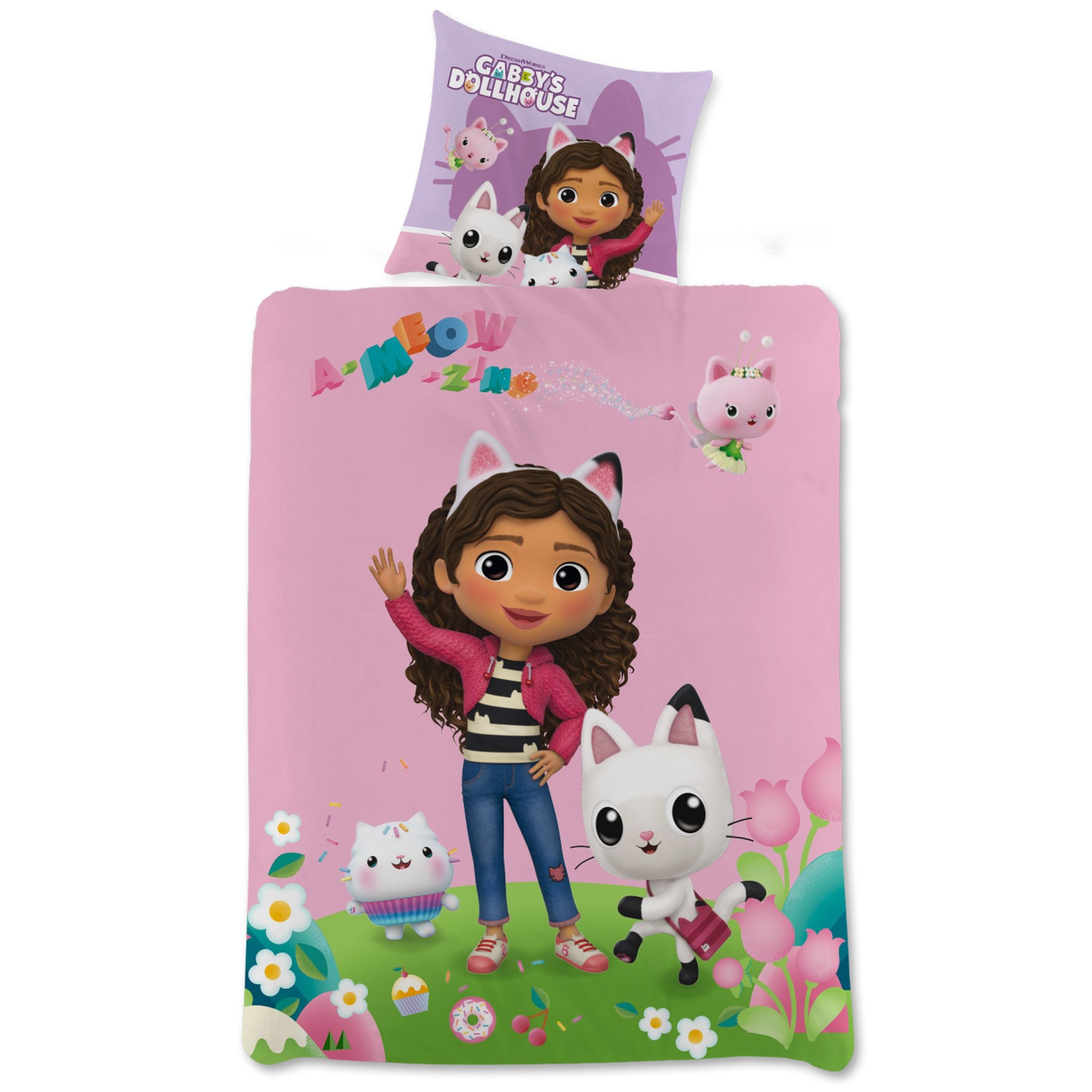 Gabbys Dollhouse sengetøj - Gabby og Pandy Paws - Vendbart sengesæt - 100% bomulds sengelinned