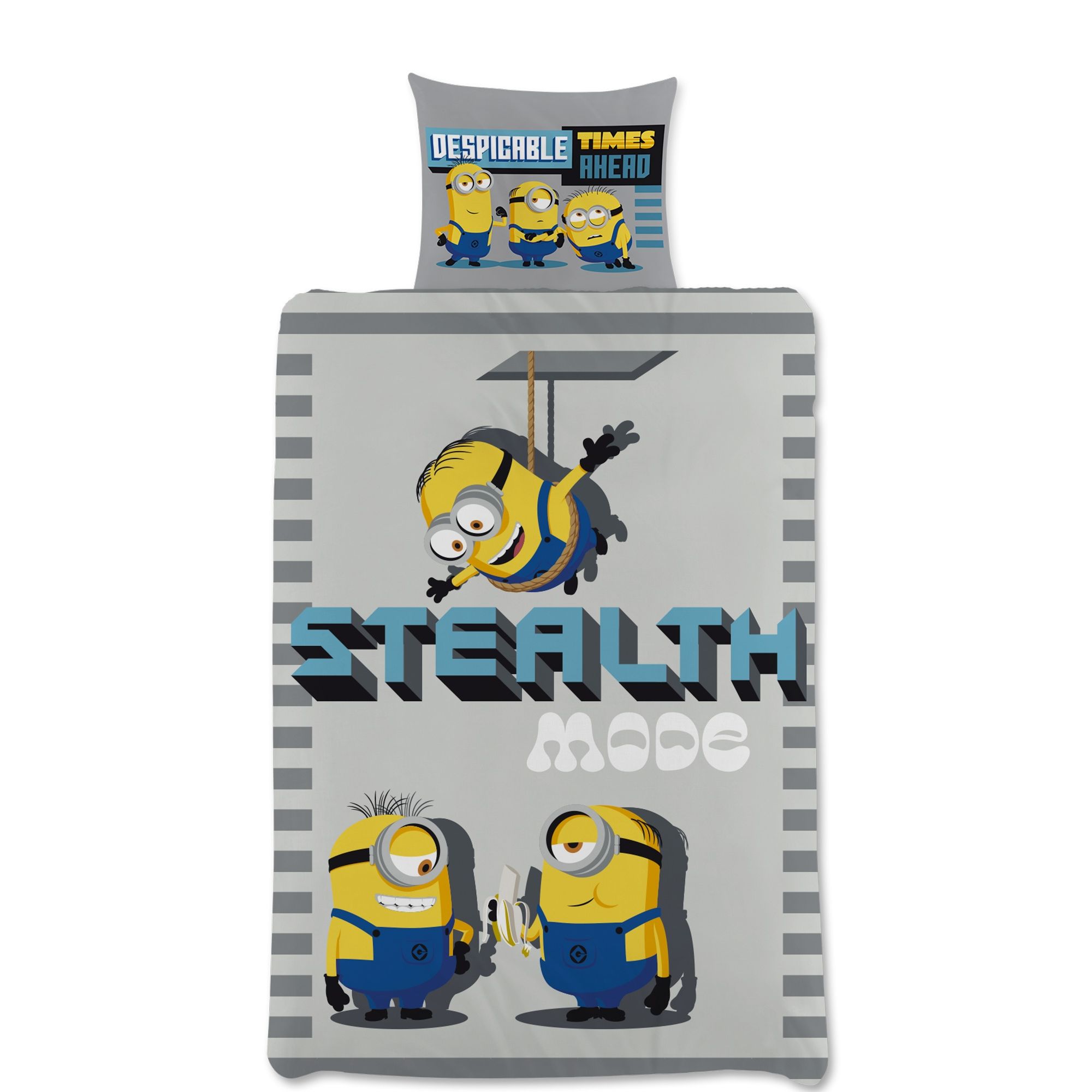Minions sengetøj 140x200 cm - Minions figur sengesæt - 2 i 1 design - Sengelinned i 100% bomuld billede