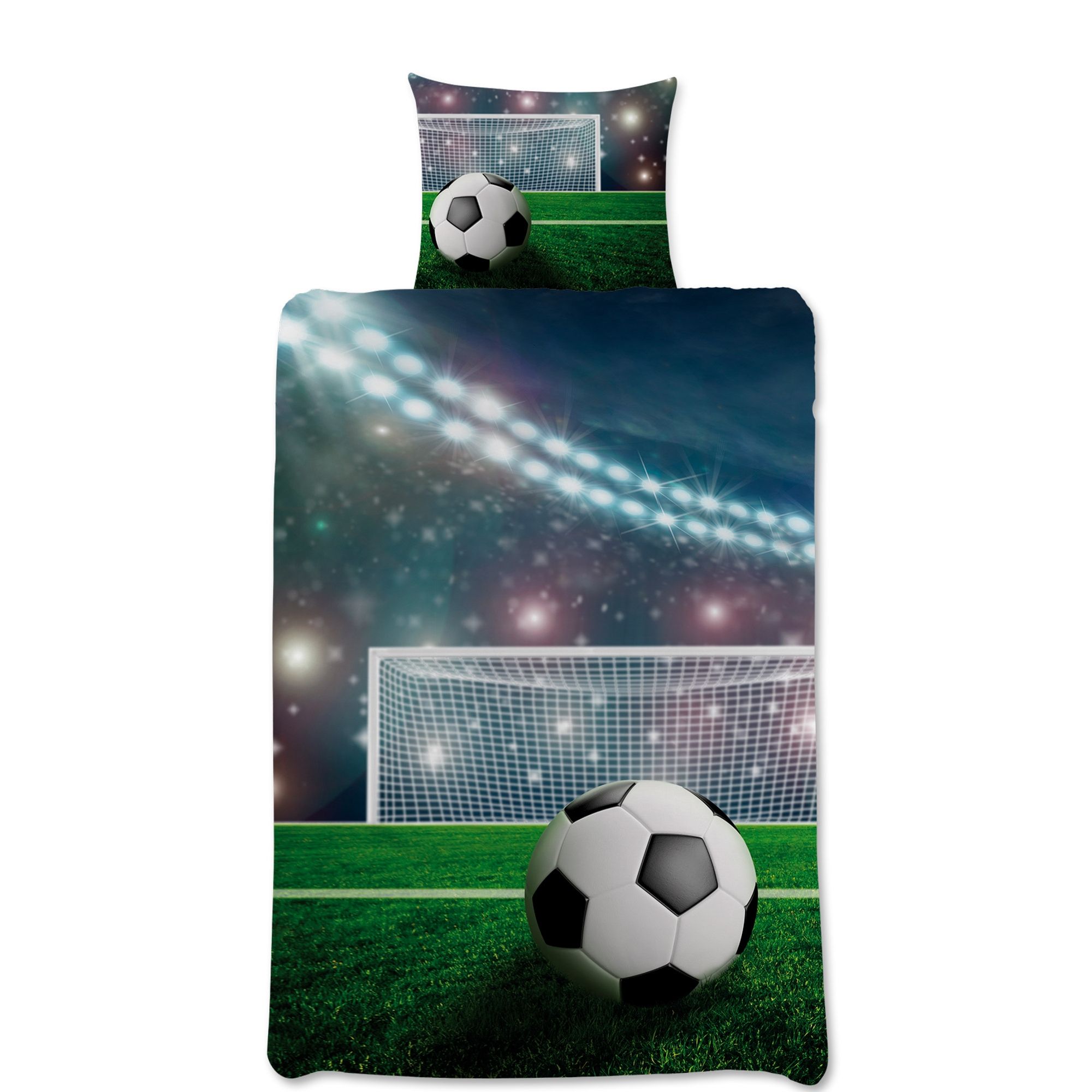 Fodbold sengetøj - 140x200 cm - Stadion - Fodbold dynebetræk med vendbart design - 100% bomulds sengesæt billede