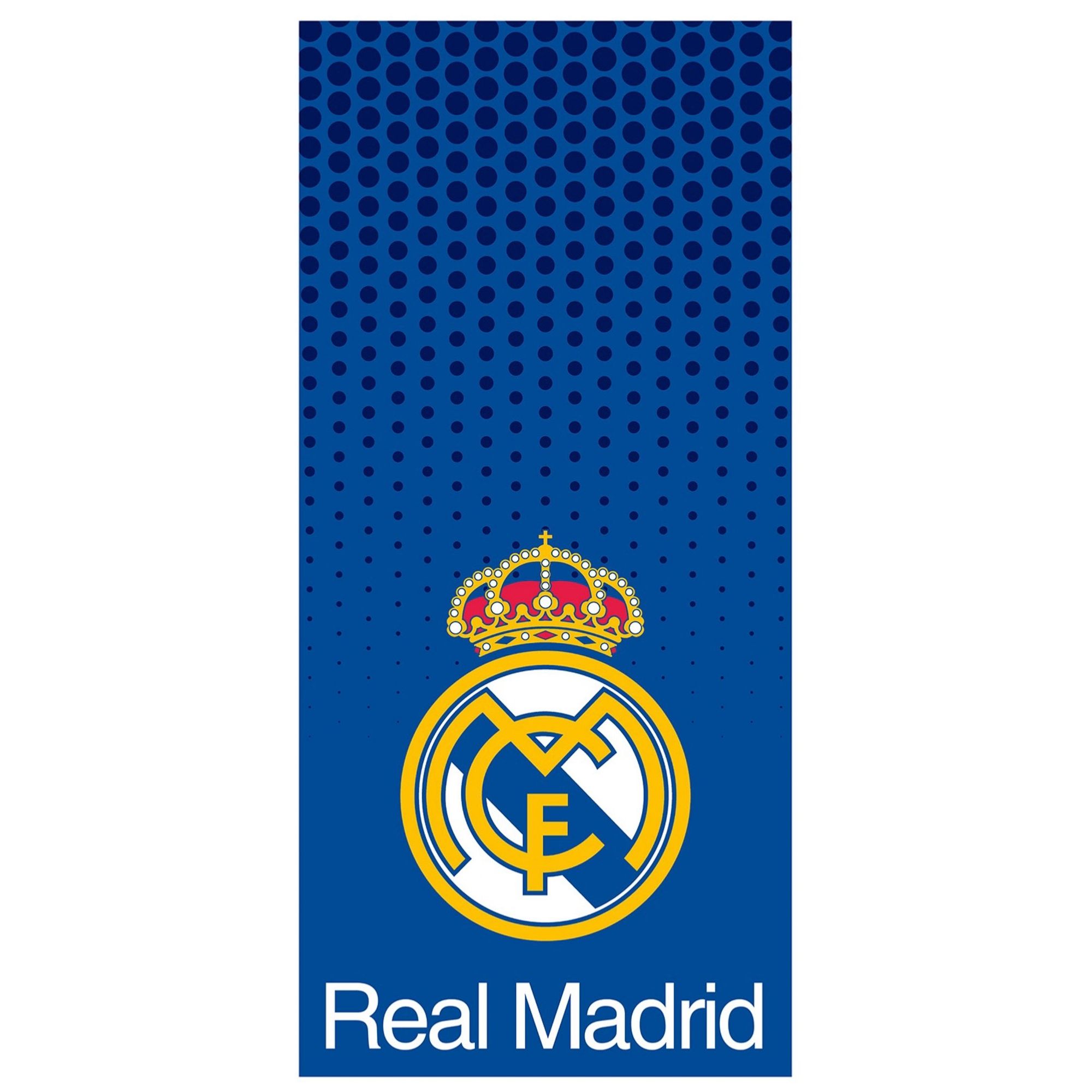 Blåt Real Madrid håndklæde - 70x140 cm - 100% bomuld - Blødt badehåndklæde med Real Madrid logo billede
