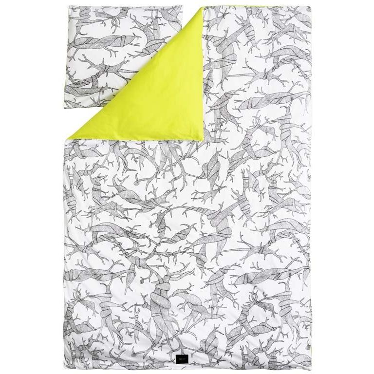 Økologisk sengetøj - Root - Hvid og neon gul - Sengesæt i 100% økologisk bomuld - YAI YAI