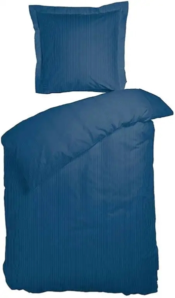 Billede af Stribet sengetøj - 140x200 cm - Raie blåt sengetøj - 100% Bomuldssatin - Night and Day sengesæt hos Shopdyner.dk