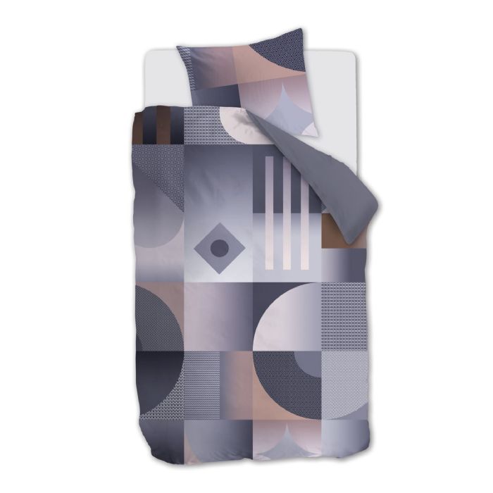 Mønstret økologisk sengetøj 140x200 cm - Vendbart sengesæt i 100% økologisk bomuldssatin - Robbinson Grey - Beddinghouse sengelinned