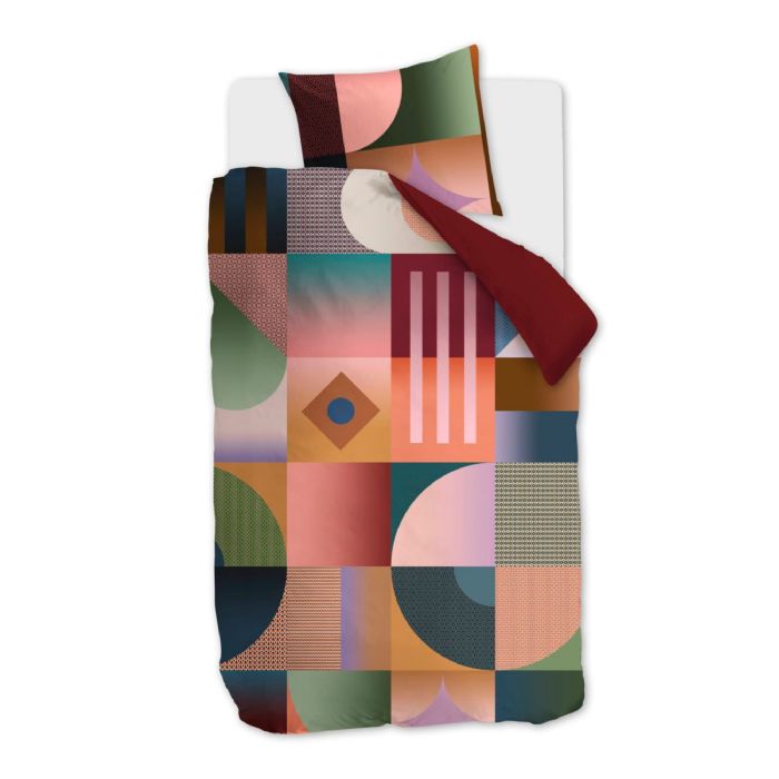 Mønstret økologisk sengetøj 140x200 cm - Vendbart sengesæt i 100% økologisk bomuldssatin - Robbinson Multi - Beddinghouse sengelinned