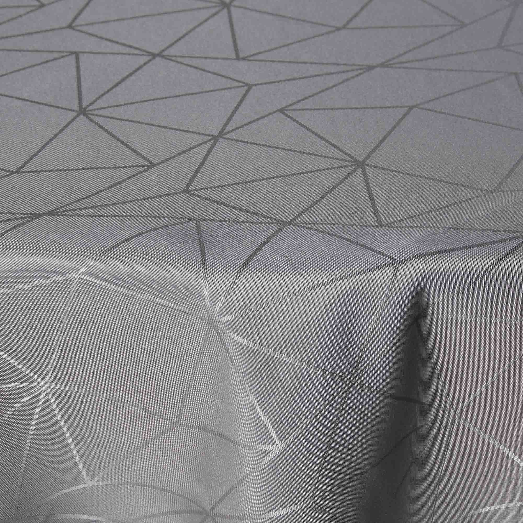 Rund dug - Ø140 cm - Damask dug - Grå tekstildug - Jacquardvævet dug med geometrisk mønster - Dug til rundt bord billede