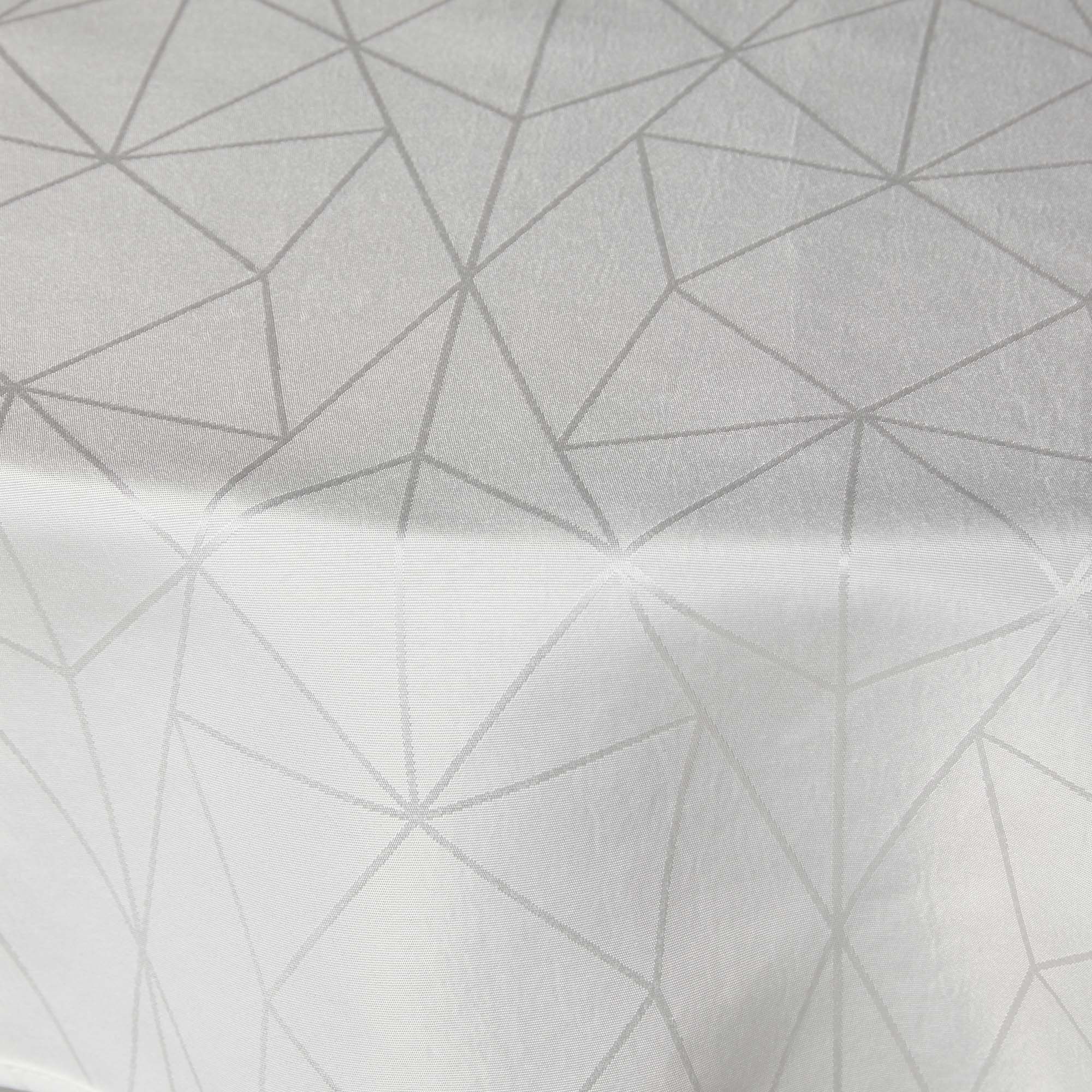 Rund dug - Ø140 cm - Damask dug - Hvid tekstildug - Jacquardvævet dug med geometrisk mønster - Dug til rundt bord billede